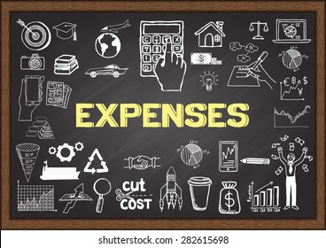 Doodles about expenses on chalkboard.