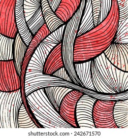 Doodles abstract background - red and gray lines