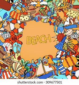 Doodles abstract decorative Beach vector frame