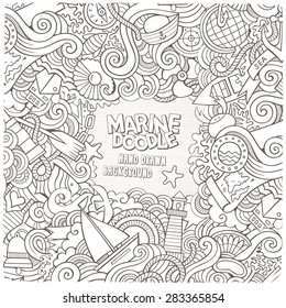 Doodles abstract decorative nautical vector frame. greeting card design