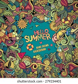 Doodles abstract decorative summer vector frame. greeting card design