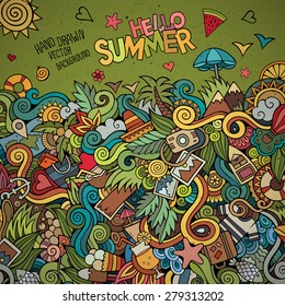 Doodles abstract decorative summer vector frame. greeting card design