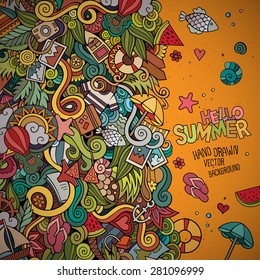 Doodles abstract decorative summer vector frame. greeting card design