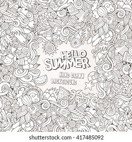 Doodles abstract decorative summer vector frame. greeting card design