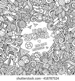 Doodles abstract decorative summer vector frame. greeting card design