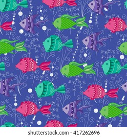 Doodles abstract decorative underwater vector seamless pattern