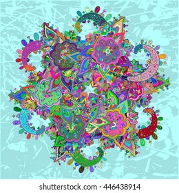 Doodles Abstract Floral Illustration Design Element. Colored Version.