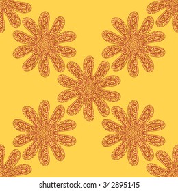 Doodles Abstract. Seamless Print on Yellow Background