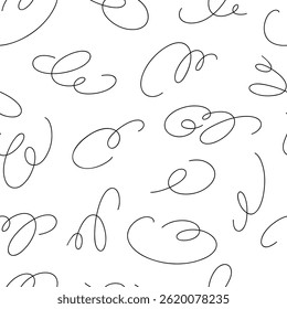 Doodles, abstract squiggles, curves on a white background, seamless pattern, vector illustration. Modern black and white, minimalistic simple element for design, fabric, wrapping paper, hand-drawn 
