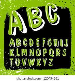Doodles alphabet with grunge frame. Vector set, EPS8
