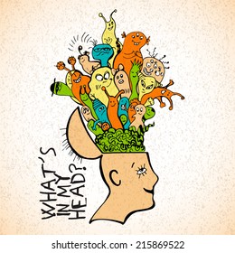 Doodles art illustration - positive person with unusual thoughts