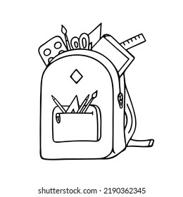 Doodles Backpack isolated on white background. School bag for student. Back to school, education concept. Vector illustration