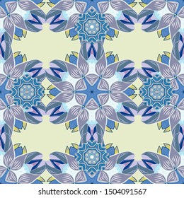 Doodles beige, blue and neutral on colors. Seamless Elegant vector texture with floral elements.
