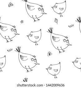 
Doodles birds on white seamless background. Vector monochrome illustration for children