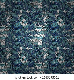 Doodles black, blue and white on colors. Seamless Elegant vector texture with floral elements.