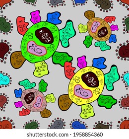 Doodles black, gray and green on colors. Seamless Elegant vector texture with floral elements.
