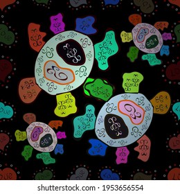 Doodles black, neutral and green on colors. Seamless Elegant vector texture with floral elements.