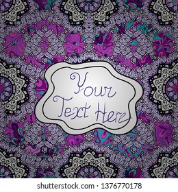 Doodles black, white and blue on colors. Seamless Elegant vector texture with floral elements.