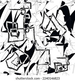 Doodles black and white seamless pattern. Doodle lines ornamental background. Modern repeat  backdrop. Doodle line art ornaments. Tribal ethnic symbols, signs, doodles. Abstract hand drawn design.