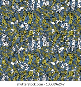 Doodles black, yellow and blue on colors. Sketch cute background. Nice pattern for wrapping paper vector.