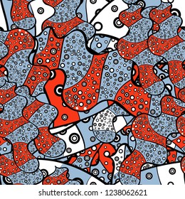 Doodles blue, black and red on colors. Nice pattern for wrapping paper vector. Seamless pattern Sketch cute background.