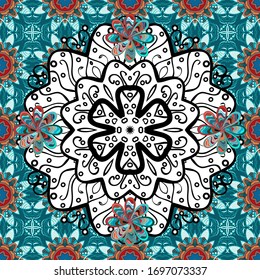 Doodles blue, white and black on colors. Nice pattern for wrapping paper vector. Sketch cute background.