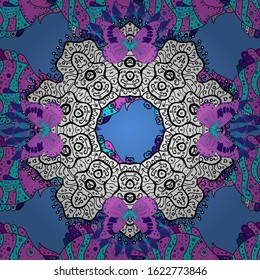 Doodles blue, white and violet on colors. Nice pattern for wrapping paper vector. Seamless pattern Sketch cute background.