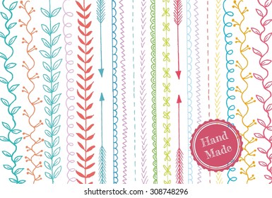Doodles border, decor elements set for design templates,invitations. Children's hand drawing style for weddings, Valentine's day, holidays, baby design, birthday. Ribbon banner. Vector