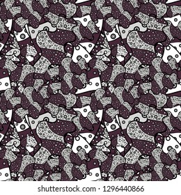 Doodles brown, black and gray on colors. Tender fabric pattern. Vector. Flat elements. Design. Seamless pattern Print.