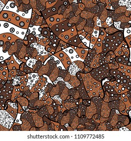 Doodles brown, black and white on colors. Seamless Elegant vector texture with floral elements.