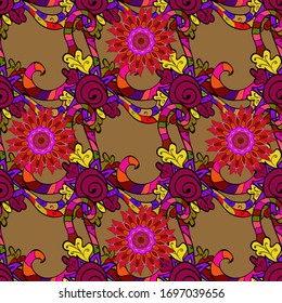Doodles brown, red and black on colors. Seamless pattern Sketch cute background. Nice pattern for wrapping paper vector.