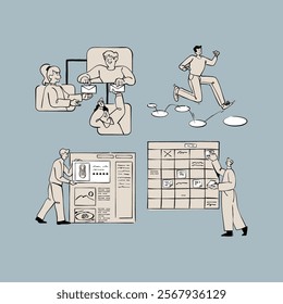 Doodles brush stroke people in business and marketing analytics