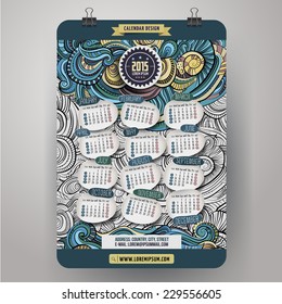 Doodles cartoon abstract floral Calendar 2015 year design, English, Sunday start.