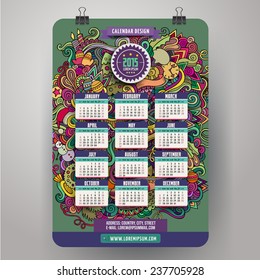 Doodles cartoon Calendar 2015 year design, English, Sunday start.