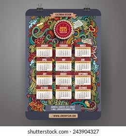 Doodles cartoon Love Calendar 2015 year design, English, Sunday start.