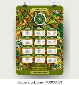 Doodles cartoon summer calendar 2017 year design, English, Sunday start.