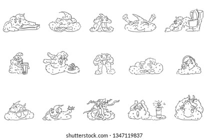 doodles of characters of poops in different situations sketches