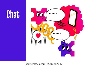 Doodles. Chat, messaging, texting. Сommunication. Concept of Social networks. Dialogue or conversation. Abstract cute geometric elements. Vector illustration