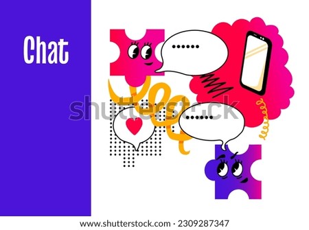 Doodles. Chat, messaging, texting. Сommunication. Concept of Social networks. Dialogue or conversation. Abstract cute geometric elements. Vector illustration