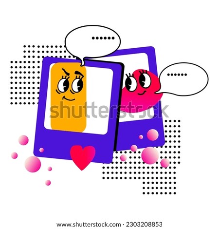 Doodles. Chat, messaging, texting. Photo exchange, communication. Concept of Social networks. Dialogue or conversation. Abstract cute geometric elements. Vector illustration