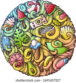 Doodles en círculo sobre el tema del verano.