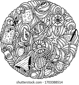 Doodles en círculo sobre el tema del verano.
