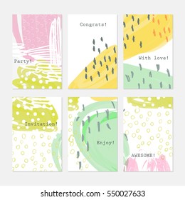 Doodles circles scribbles yellow green.Hand drawn creative invitation greeting cards.Poster placard flayer design templates. Anniversary Birthday wedding party cards.Isolated on layer.