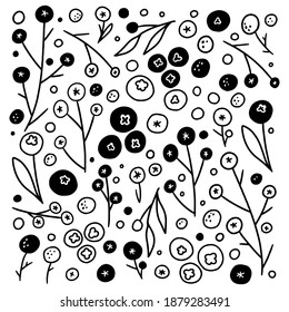Doodles collection of abstract berries. Hand drawn vector illustrations. Black outline vintage drawings isolated on white. Simple contour botanical elements for design, cards, print, decor, stickers.