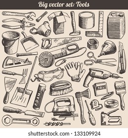 Doodles Collection Of Working Tools Instruments Vector