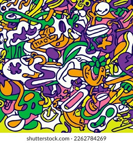 Doodles With Colourful Breakouts. Handmade vector art.
