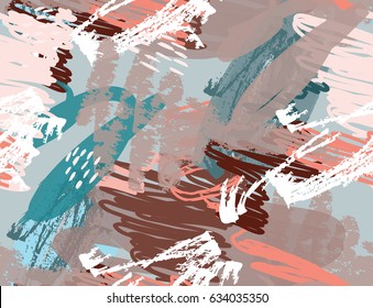 Doodles with crayon and grunge texture rough drawn. Abstract seamless pattern. Universal bright background for greeting cards, invitations. Hand drawn ink and marker watercolor texture.