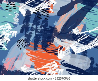 Doodles with crayon and grunge texture rough drawn.Abstract seamless pattern. Universal bright background for greeting cards, invitations. Had drawn ink and marker watercolor texture.