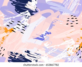 Doodles with crayon and grunge texture rough drawn.Abstract seamless pattern. Universal bright background for greeting cards, invitations. Had drawn ink and marker watercolor texture.