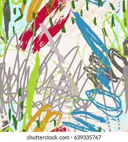 Doodles with crayon texture rough drawn.Abstract seamless pattern. Universal bright background for greeting cards, invitations. Had drawn ink and marker watercolor texture.
